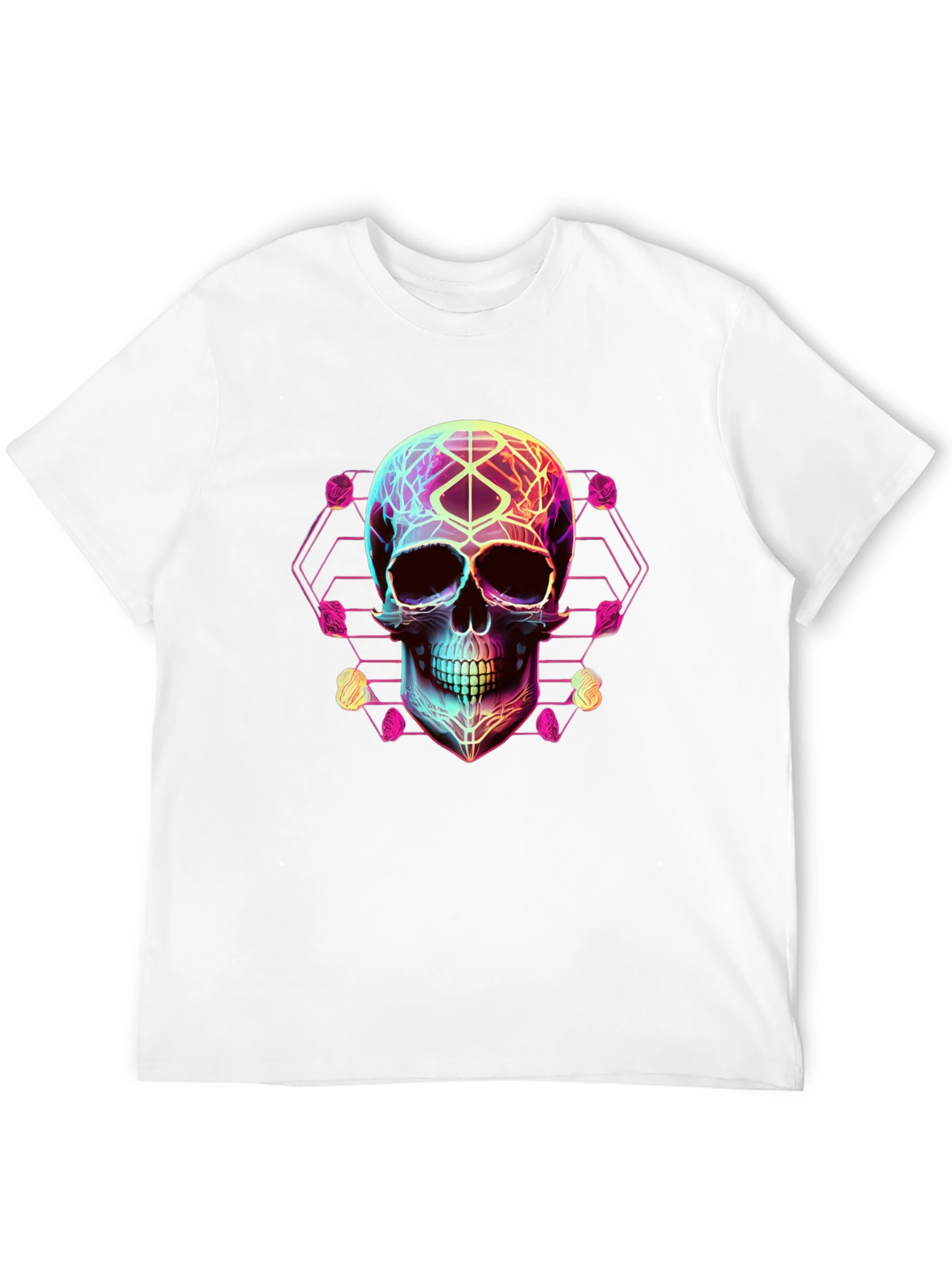 Neon Geometric Skull Graphic Tee