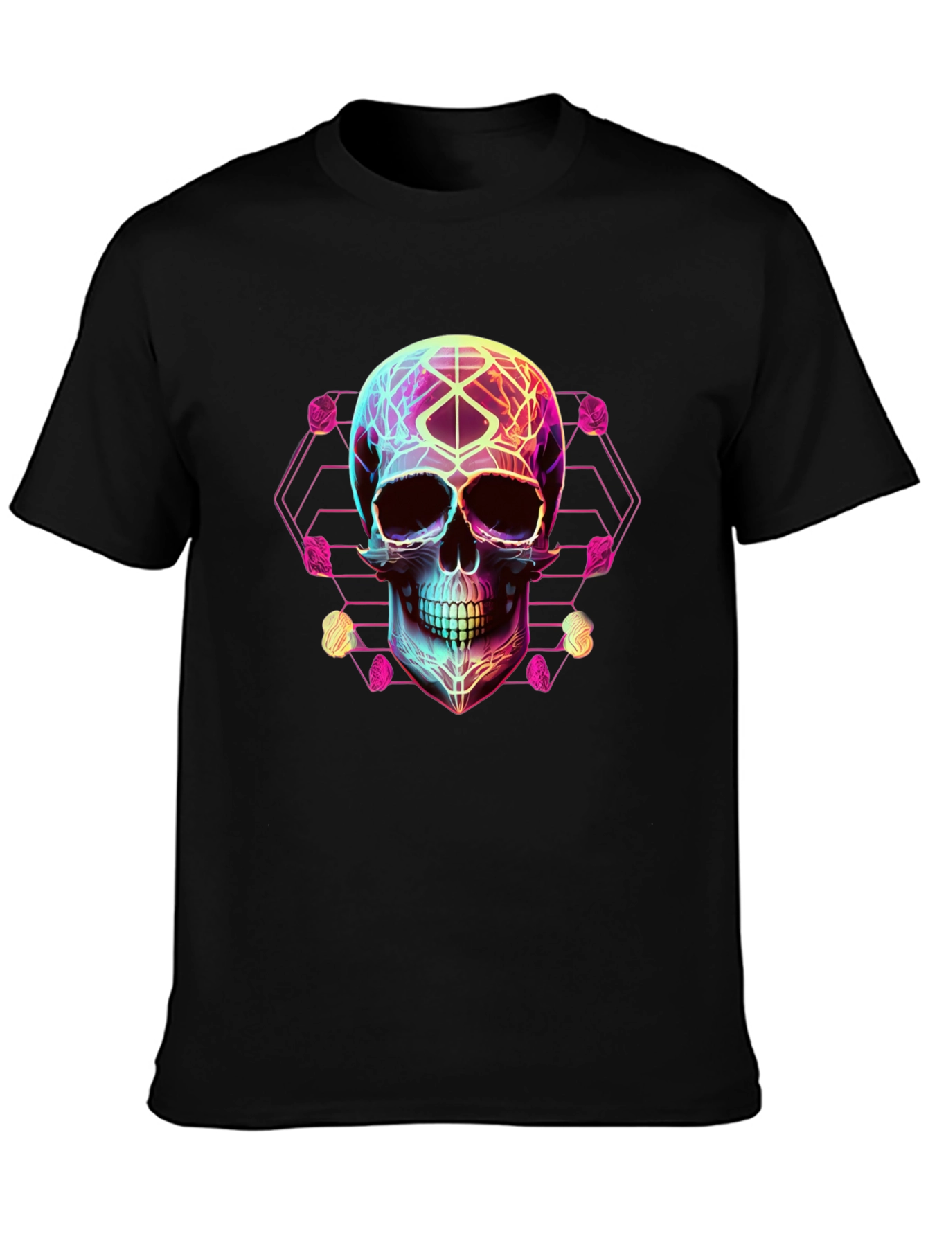 Neon Geometric Skull Graphic Tee